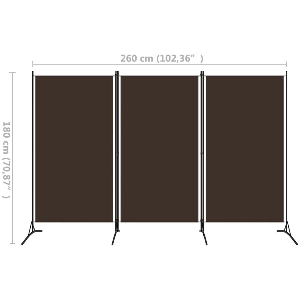 vidaXL 3-Panel Room Divider Brown 102.4"x70.9". Picture 5