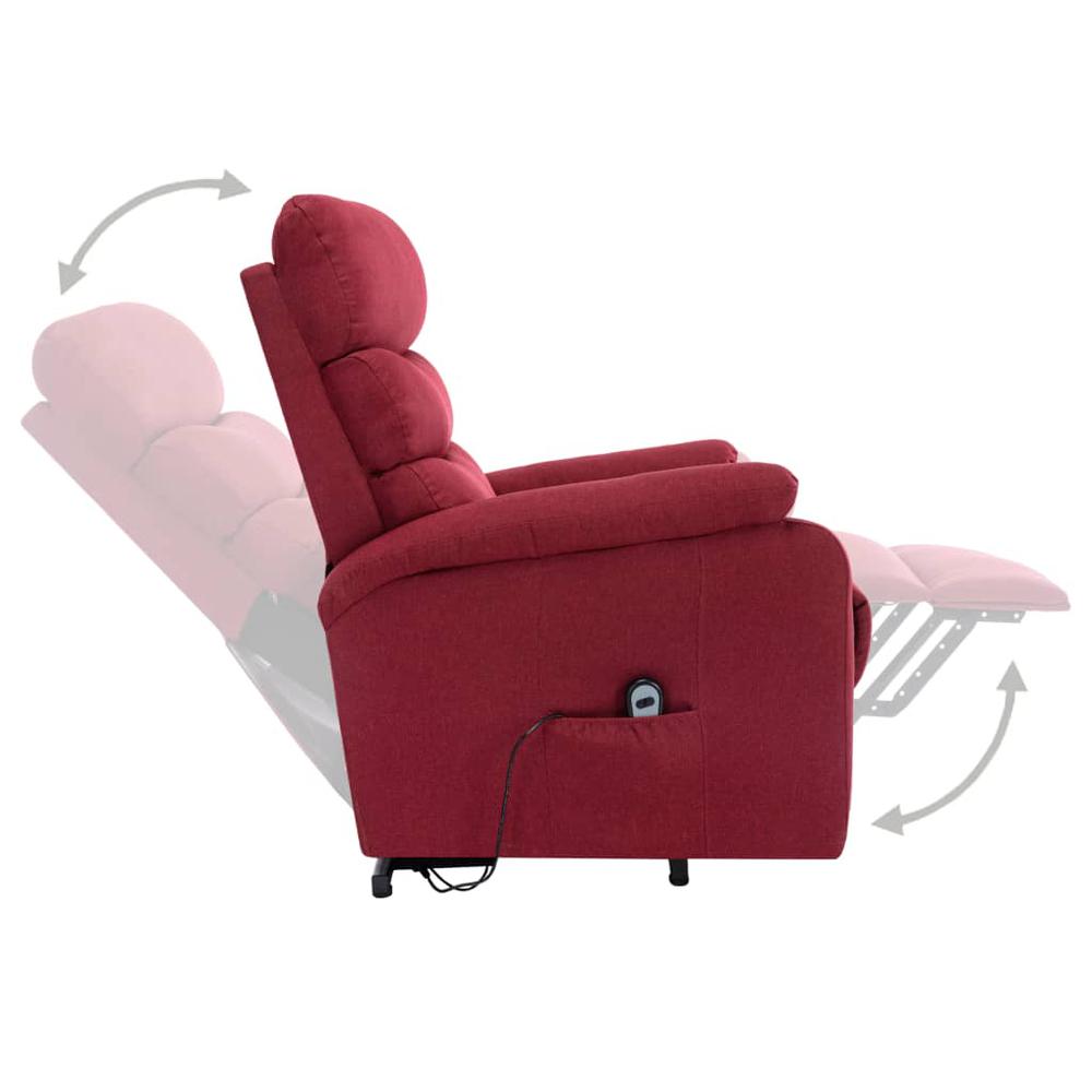 vidaXL Stand-up Massage Recliner Wine Red Fabric. Picture 5