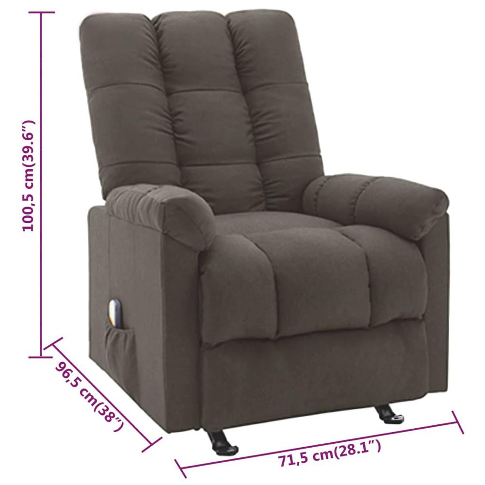 vidaXL Massage Reclining Chair Taupe Fabric. Picture 9