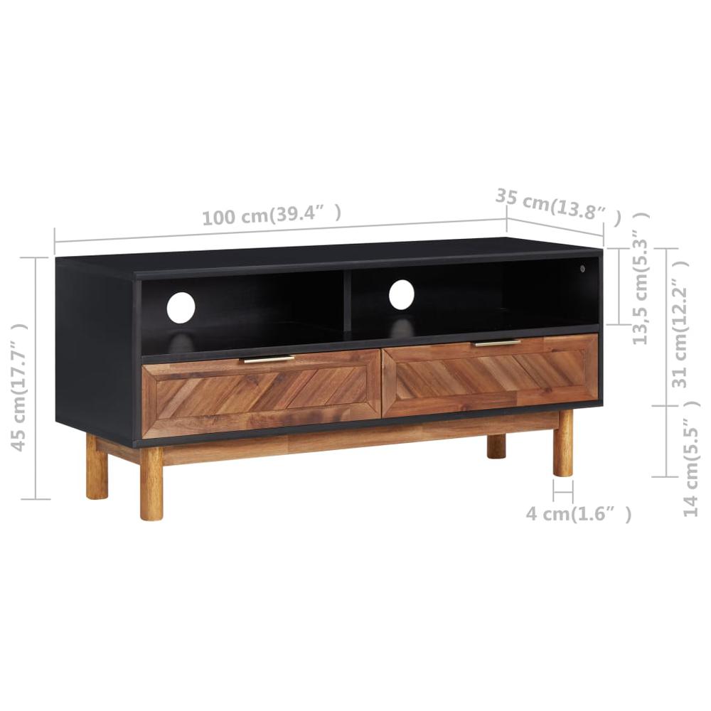 vidaXL TV Cabinet 39.4"x13.8"x17.7" Solid Acacia Wood and MDF, 289903. Picture 6