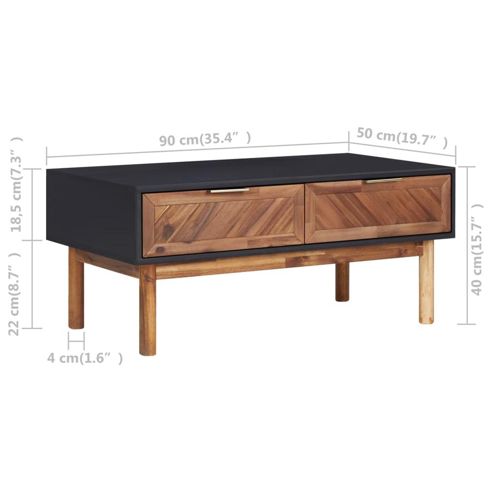 vidaXL Coffee Table 35.4"x19.7"x15.7" Solid Acacia Wood and MDF, 289908. Picture 7