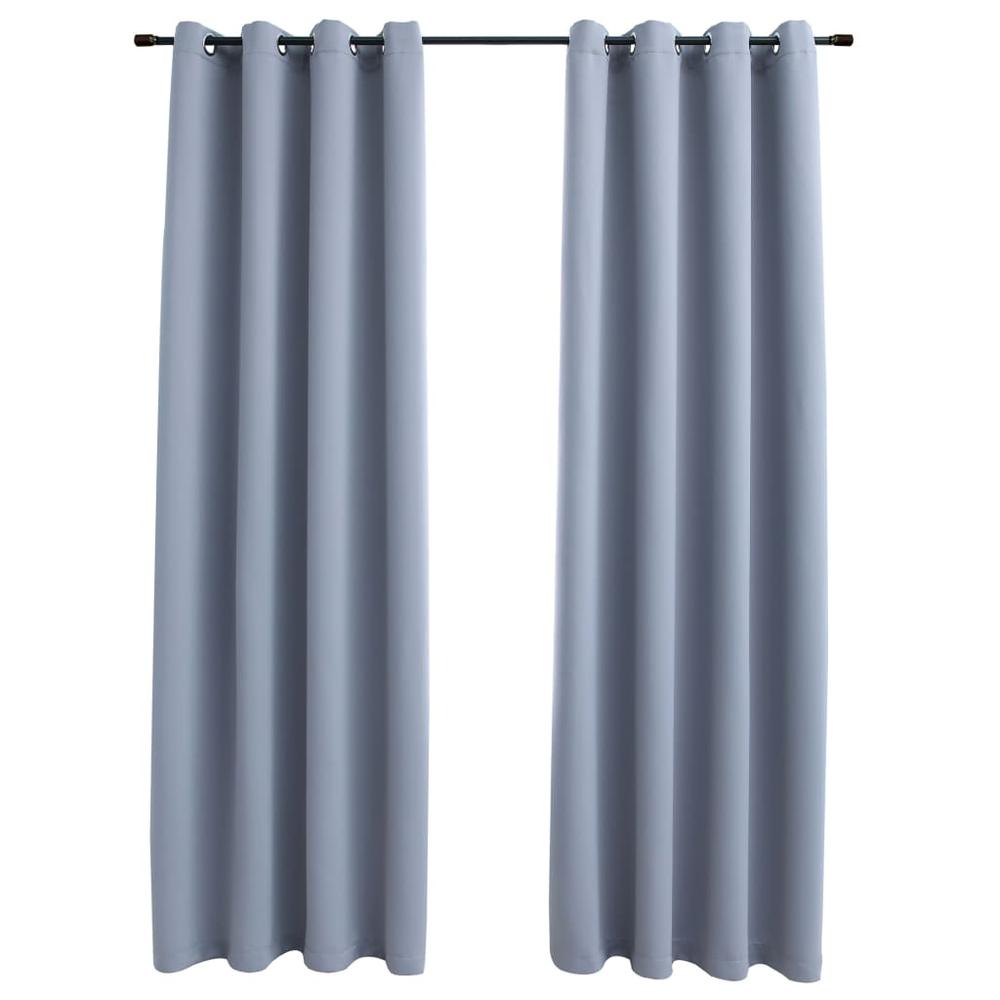 vidaXL Blackout Curtains with Rings 2 pcs Gray 54"x63" Fabric, 134849. Picture 2