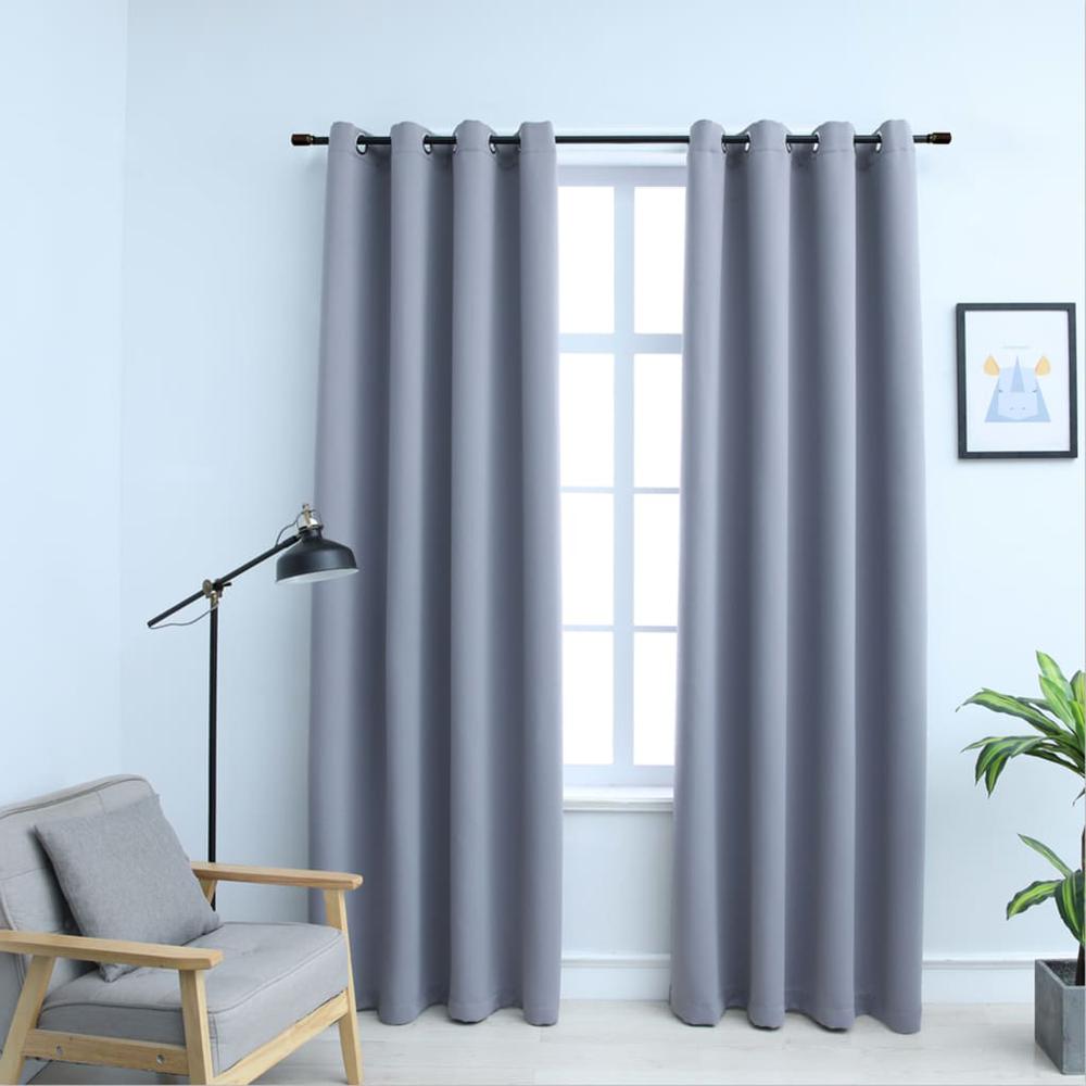 vidaXL Blackout Curtains with Rings 2 pcs Gray 54"x63" Fabric, 134849. Picture 1
