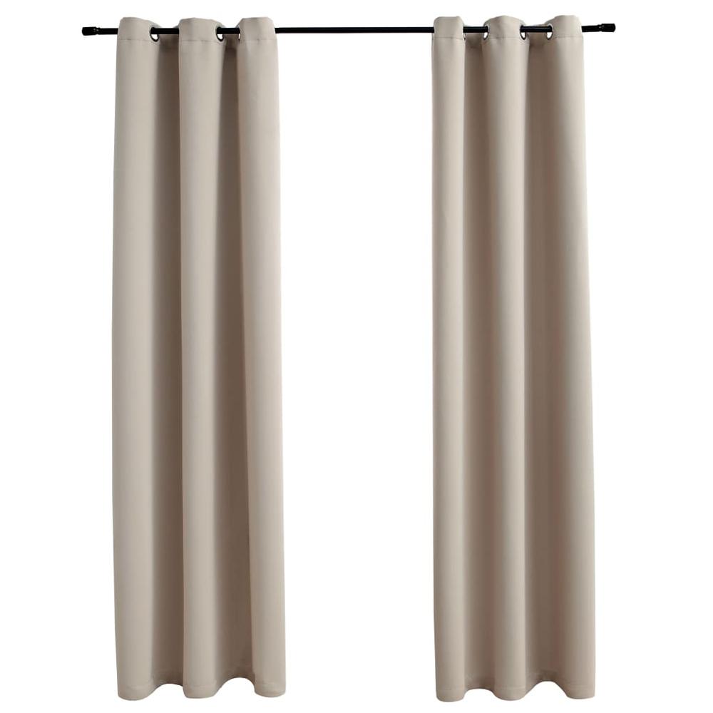 vidaXL Blackout Curtains with Rings 2 pcs Beige 37"x84" Fabric, 134853. Picture 1