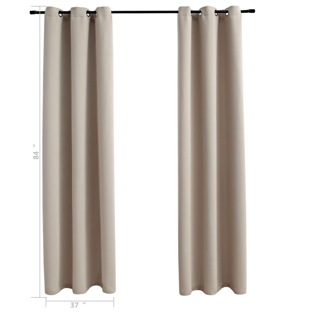 vidaXL Blackout Curtains with Rings 2 pcs Beige 37"x84" Fabric, 134853. Picture 4
