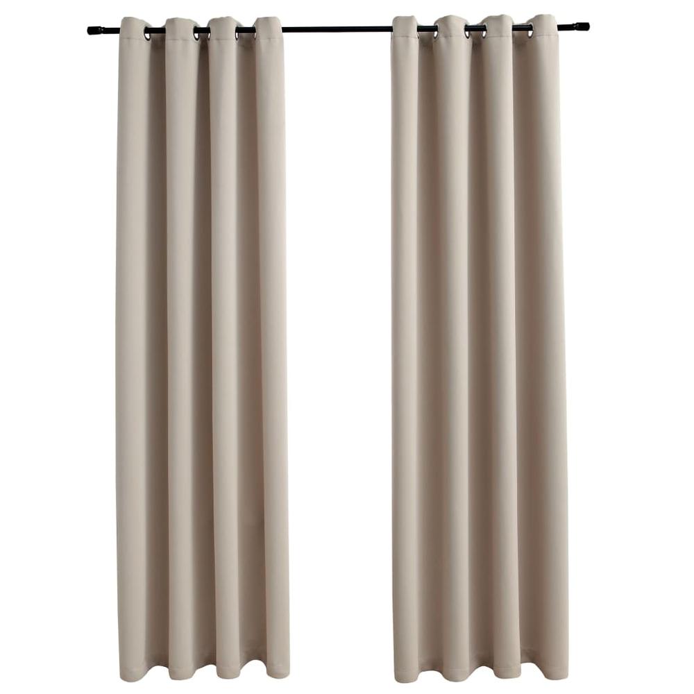 vidaXL Blackout Curtains with Rings 2 pcs Beige 54"x63" Fabric, 134855. Picture 2