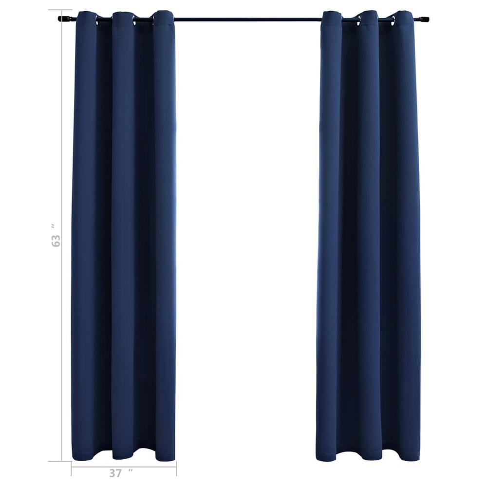 vidaXL Blackout Curtains with Rings 2 pcs Navy Blue 37"x63" Fabric, 134858. Picture 3
