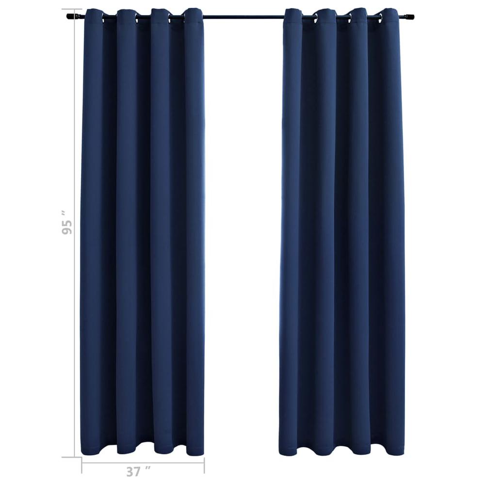 vidaXL Blackout Curtains with Rings 2 pcs Navy Blue 37"x95" Fabric, 134860. Picture 3