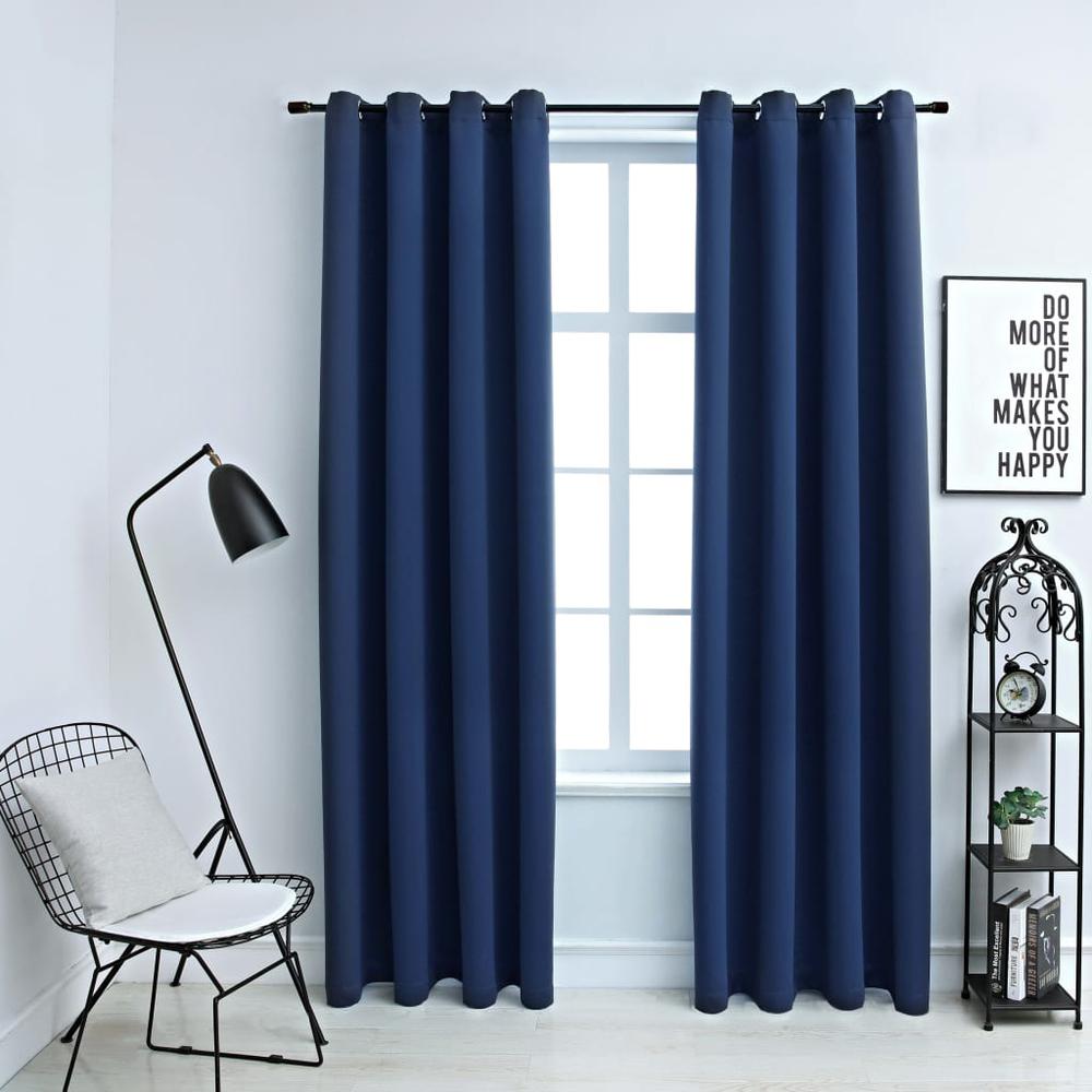 vidaXL Blackout Curtains with Rings 2 pcs Navy Blue 54"x63" Fabric, 134861. Picture 1