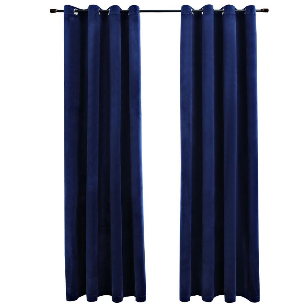 vidaXL Blackout Curtains with Rings 2 pcs Navy Blue 54"x63" Velvet, 134831. Picture 2