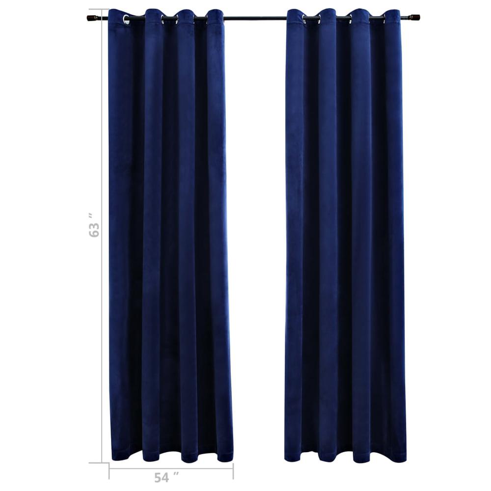 vidaXL Blackout Curtains with Rings 2 pcs Navy Blue 54"x63" Velvet, 134831. Picture 5
