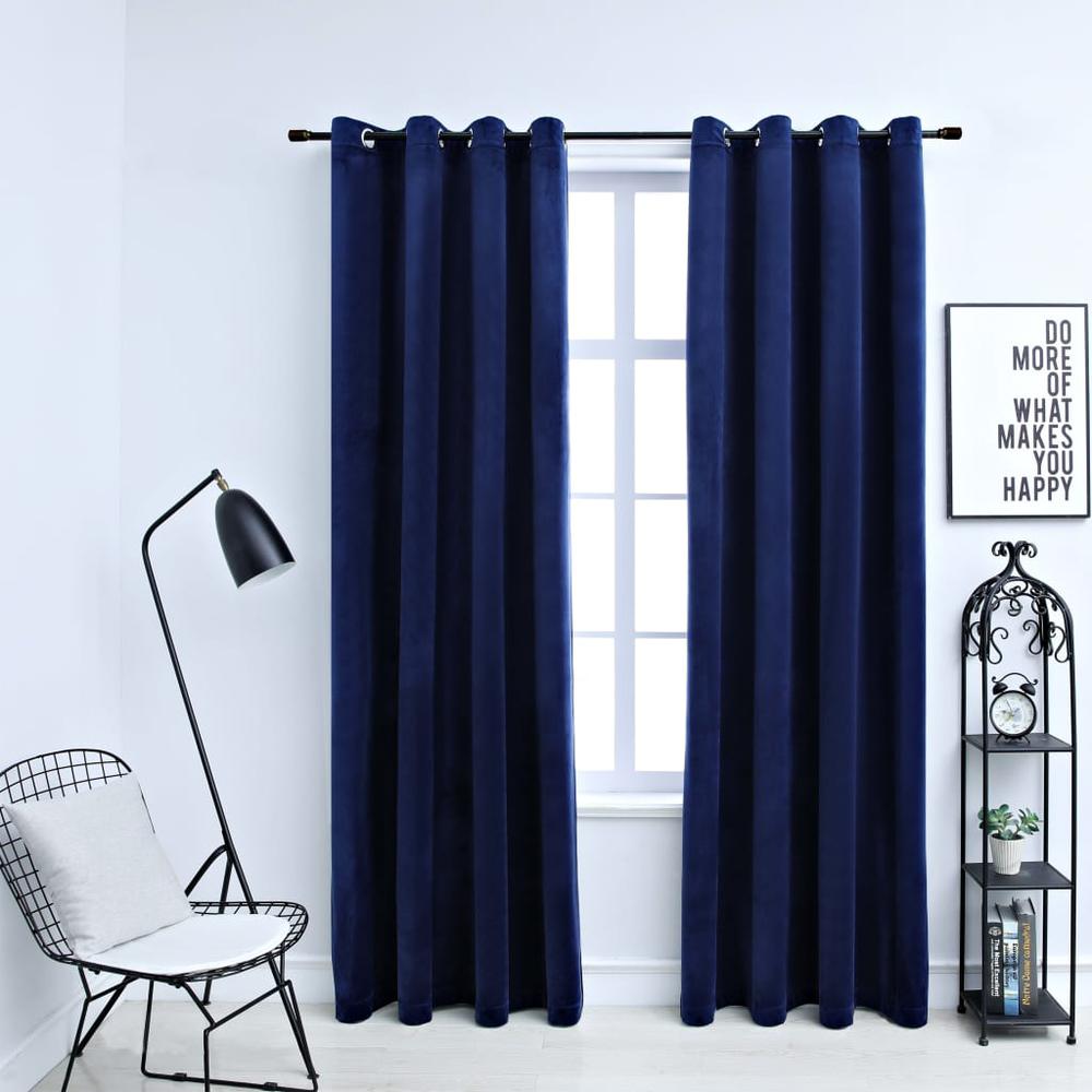 vidaXL Blackout Curtains with Rings 2 pcs Navy Blue 54"x63" Velvet, 134831. Picture 1