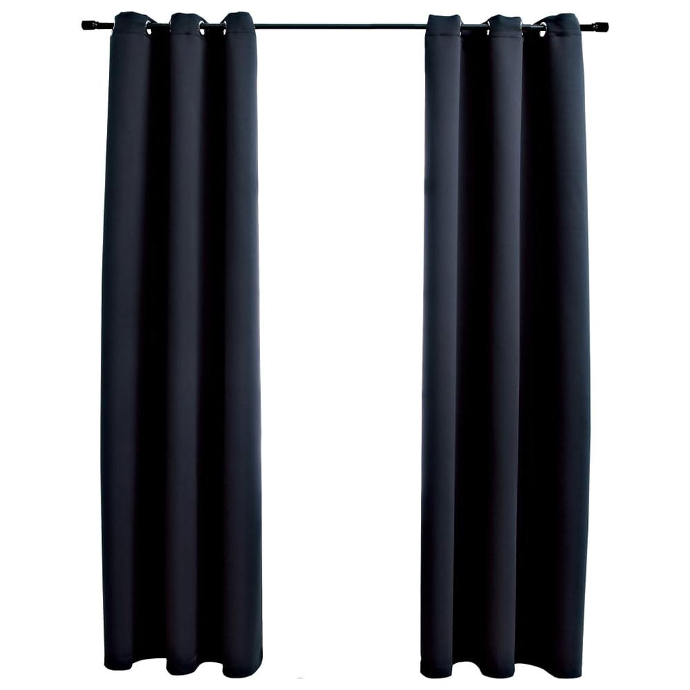 vidaXL Blackout Curtains with Rings 2 pcs Black 37"x63" Fabric, 134834. Picture 1
