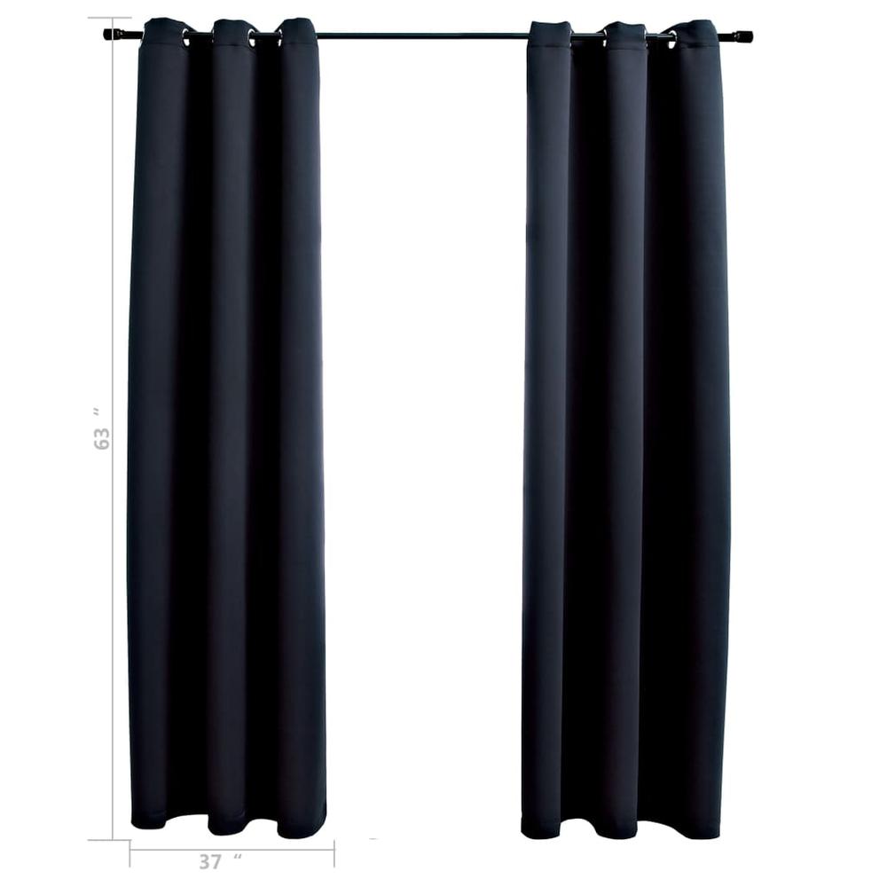 vidaXL Blackout Curtains with Rings 2 pcs Black 37"x63" Fabric, 134834. Picture 4
