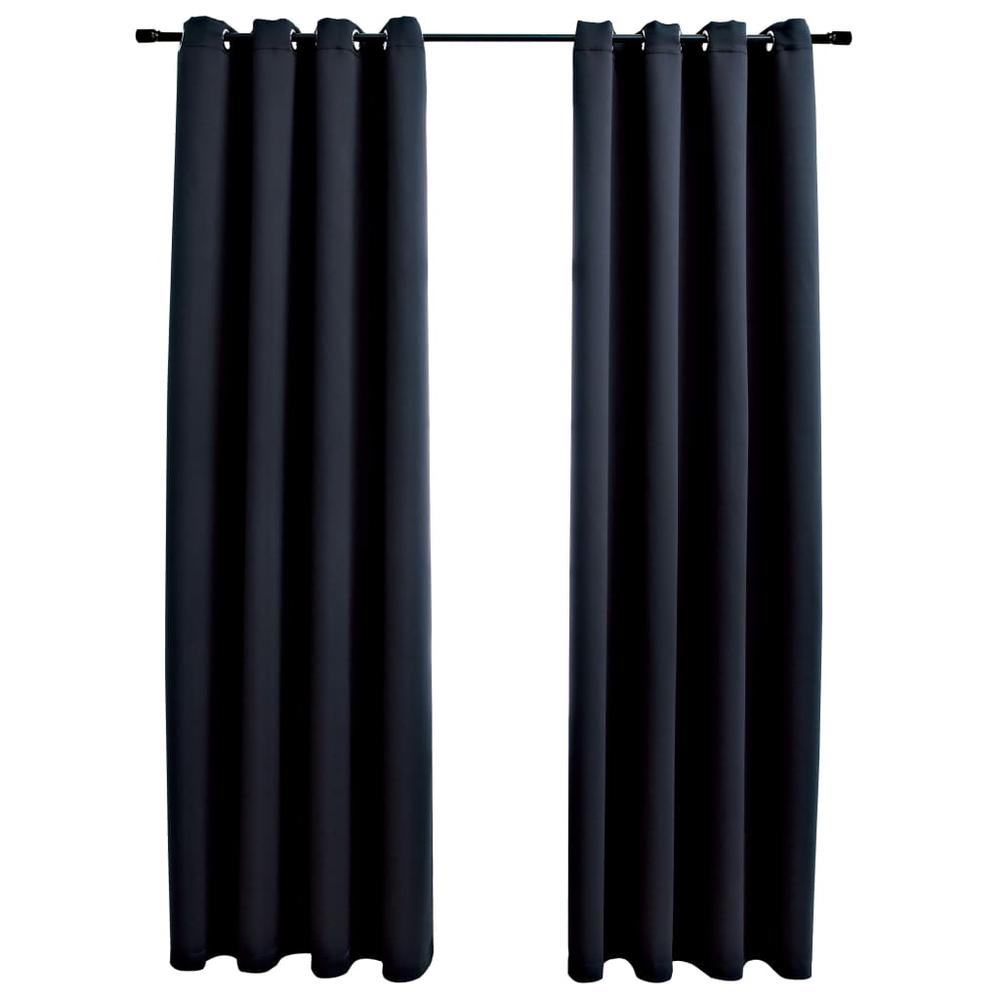vidaXL Blackout Curtains with Rings 2 pcs Black 54"x63" Fabric, 134837. Picture 2
