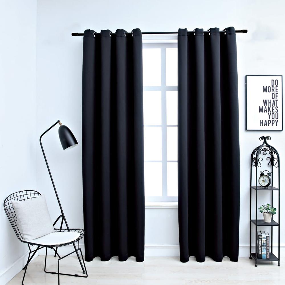 vidaXL Blackout Curtains with Rings 2 pcs Black 54"x84" Fabric, 134838. Picture 1