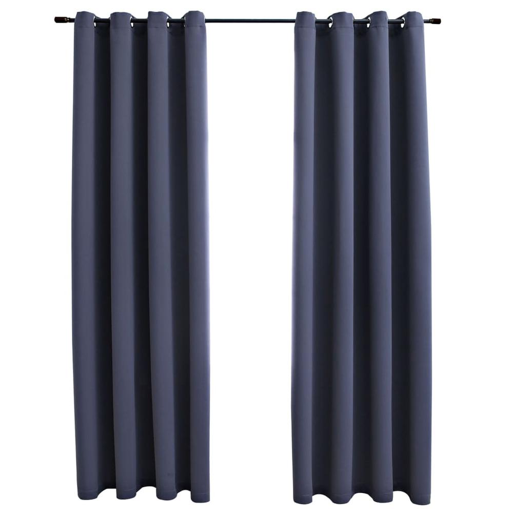 vidaXL Blackout Curtains with Rings 2 pcs Anthracite 54"x63" Fabric, 134843. Picture 2