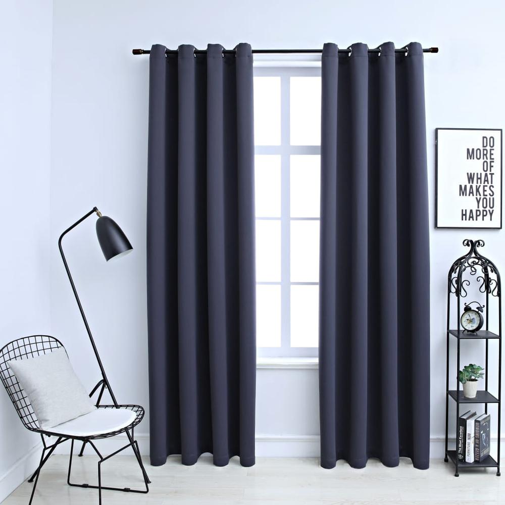 vidaXL Blackout Curtains with Rings 2 pcs Anthracite 54"x63" Fabric, 134843. Picture 1
