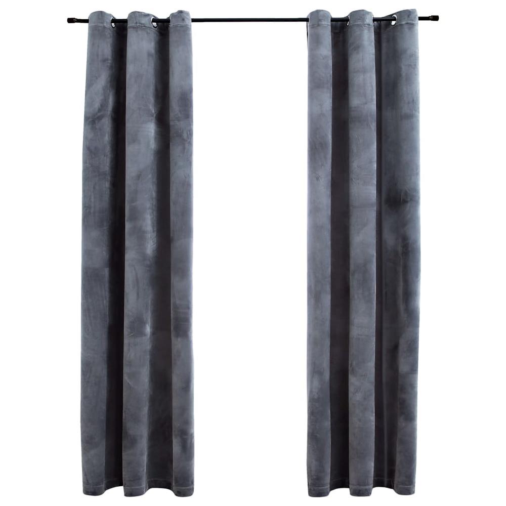 vidaXL Blackout Curtains with Rings 2 pcs Anthracite 37"x84" Velvet, 134811. Picture 1