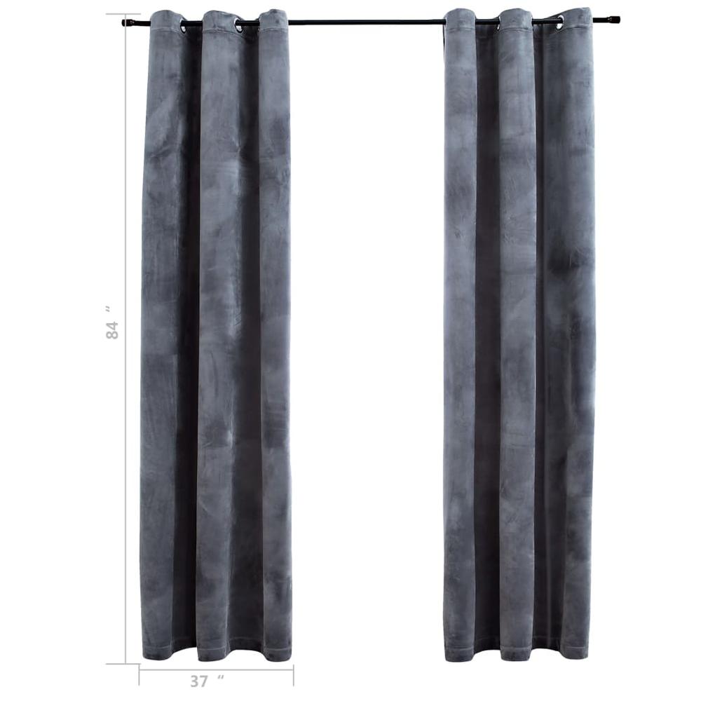 vidaXL Blackout Curtains with Rings 2 pcs Anthracite 37"x84" Velvet, 134811. Picture 2