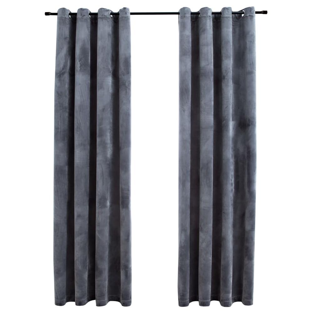 vidaXL Blackout Curtains with Rings 2 pcs Anthracite 54"x63" Velvet, 134813. Picture 2