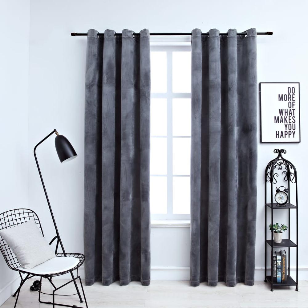 vidaXL Blackout Curtains with Rings 2 pcs Anthracite 54"x63" Velvet, 134813. Picture 1