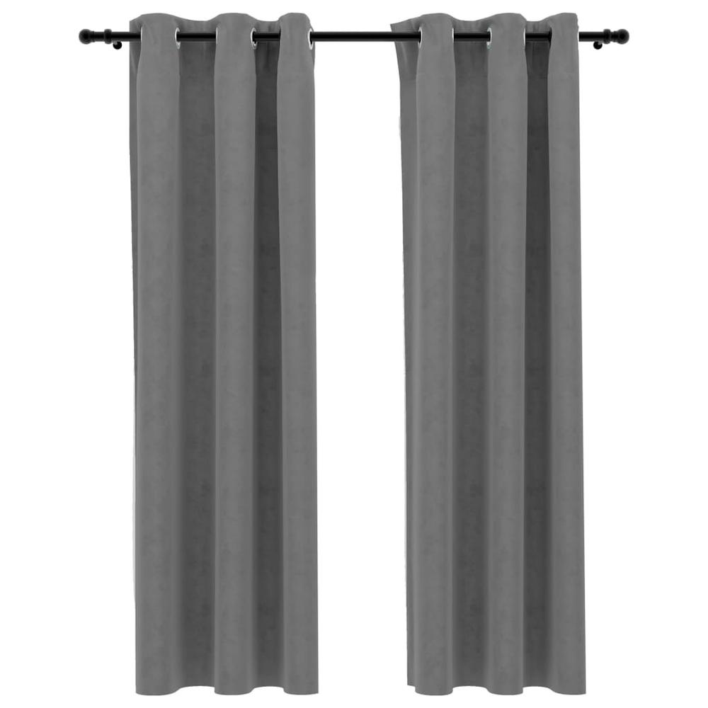 vidaXL Blackout Curtains with Rings 2 pcs Gray 37"x63" Velvet, 134816. Picture 2