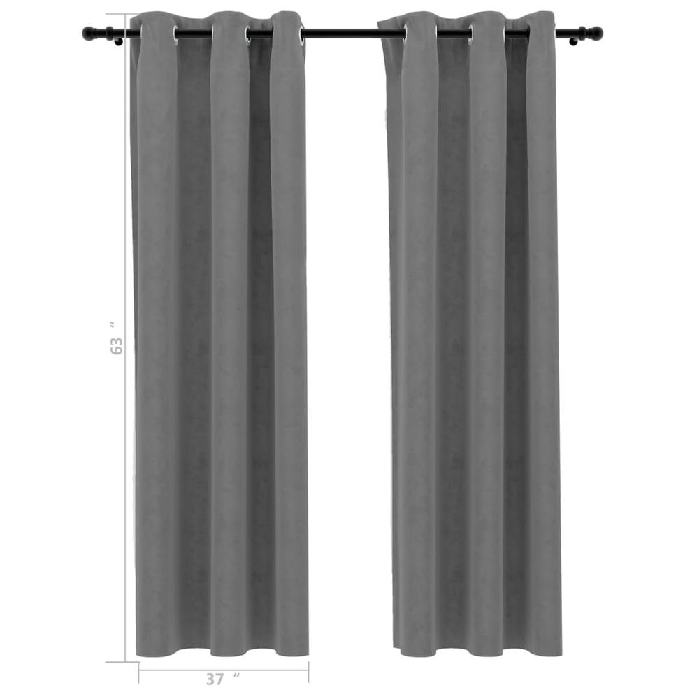vidaXL Blackout Curtains with Rings 2 pcs Gray 37"x63" Velvet, 134816. Picture 5