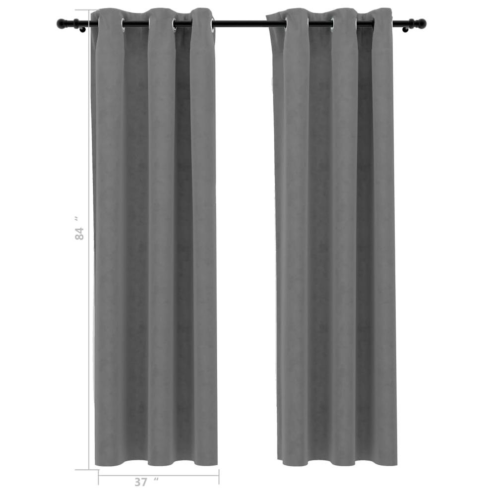 vidaXL Blackout Curtains with Rings 2 pcs Gray 37"x84" Velvet, 134817. Picture 5