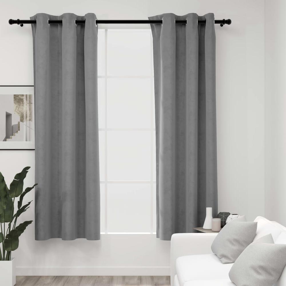 vidaXL Blackout Curtains with Rings 2 pcs Gray 37"x84" Velvet, 134817. Picture 1
