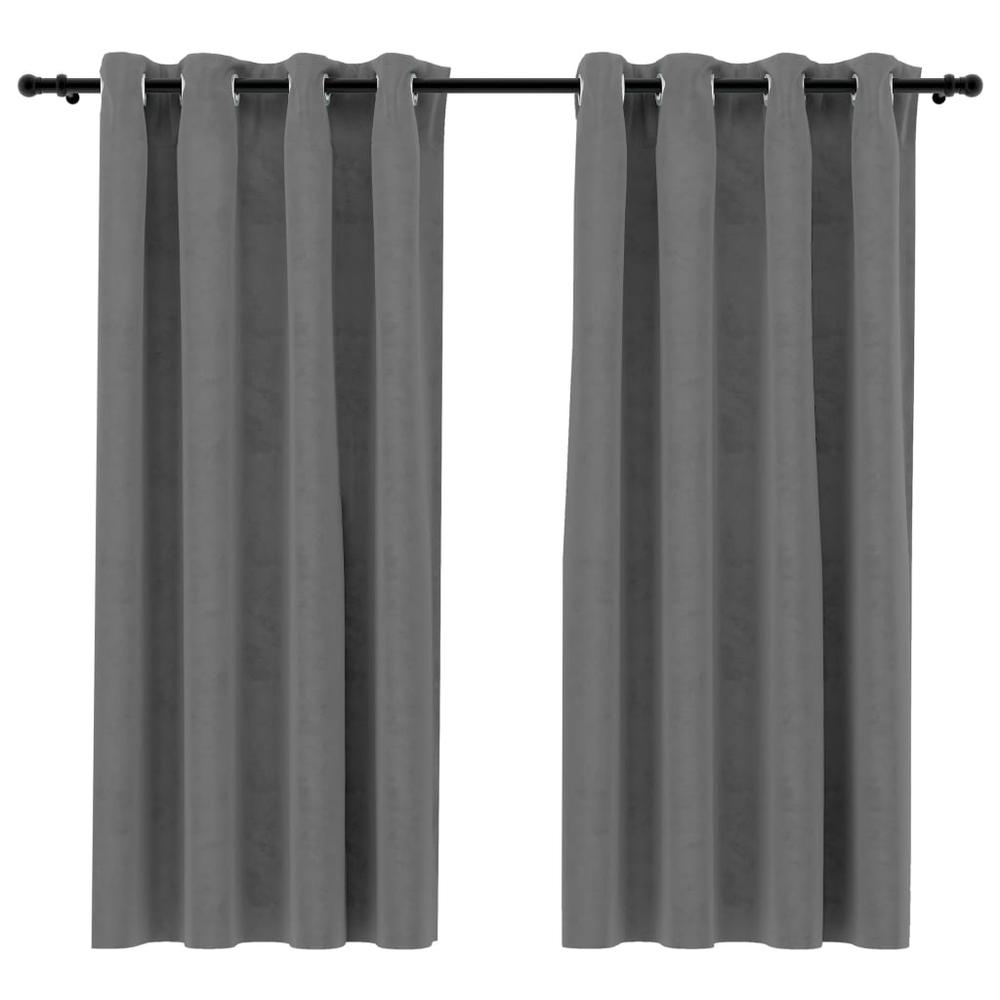 vidaXL Blackout Curtains with Rings 2 pcs Gray 54"x63" Velvet, 134819. Picture 2