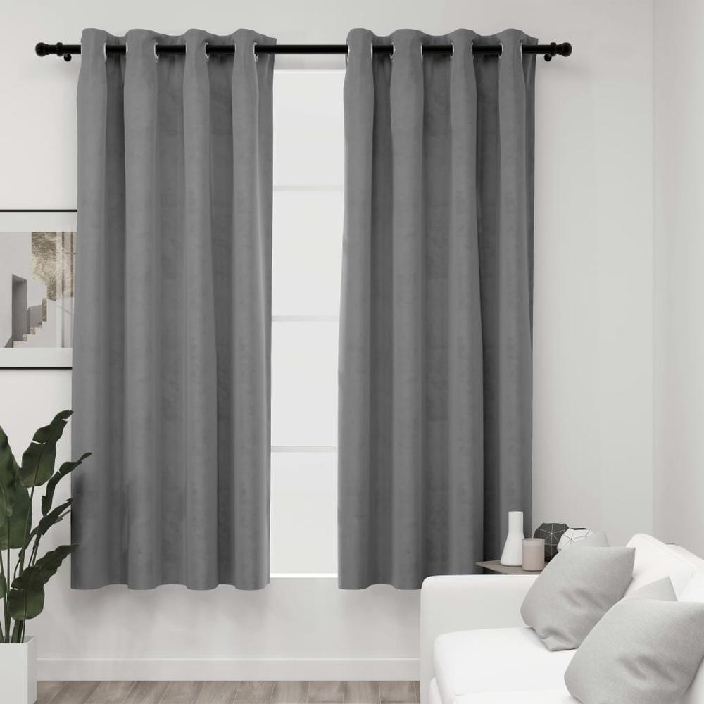 vidaXL Blackout Curtains with Rings 2 pcs Gray 54"x84" Velvet, 134820. Picture 1