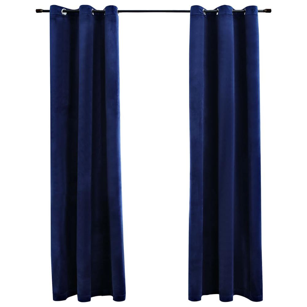 vidaXL Blackout Curtains with Rings 2 pcs Navy Blue 37"x63" Velvet, 134828. Picture 1