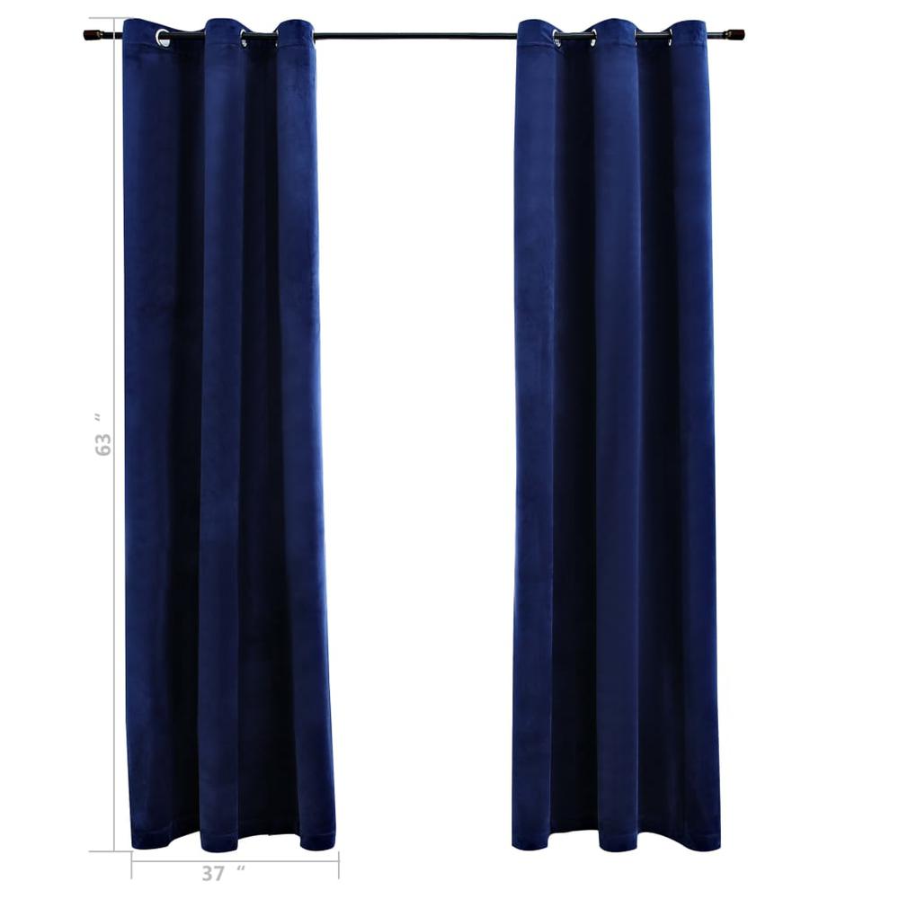 vidaXL Blackout Curtains with Rings 2 pcs Navy Blue 37"x63" Velvet, 134828. Picture 4