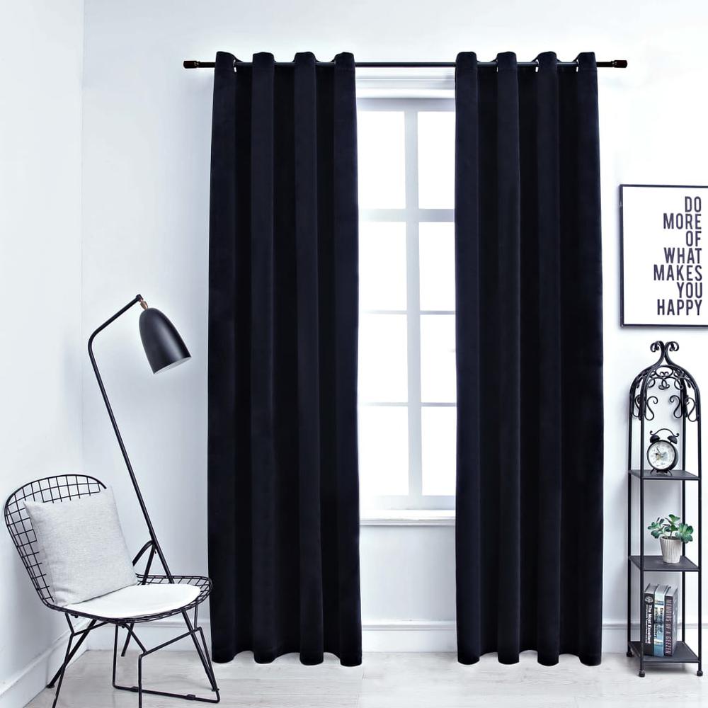 vidaXL Blackout Curtains with Rings 2 pcs Black 54"x63" Velvet, 134807. Picture 1