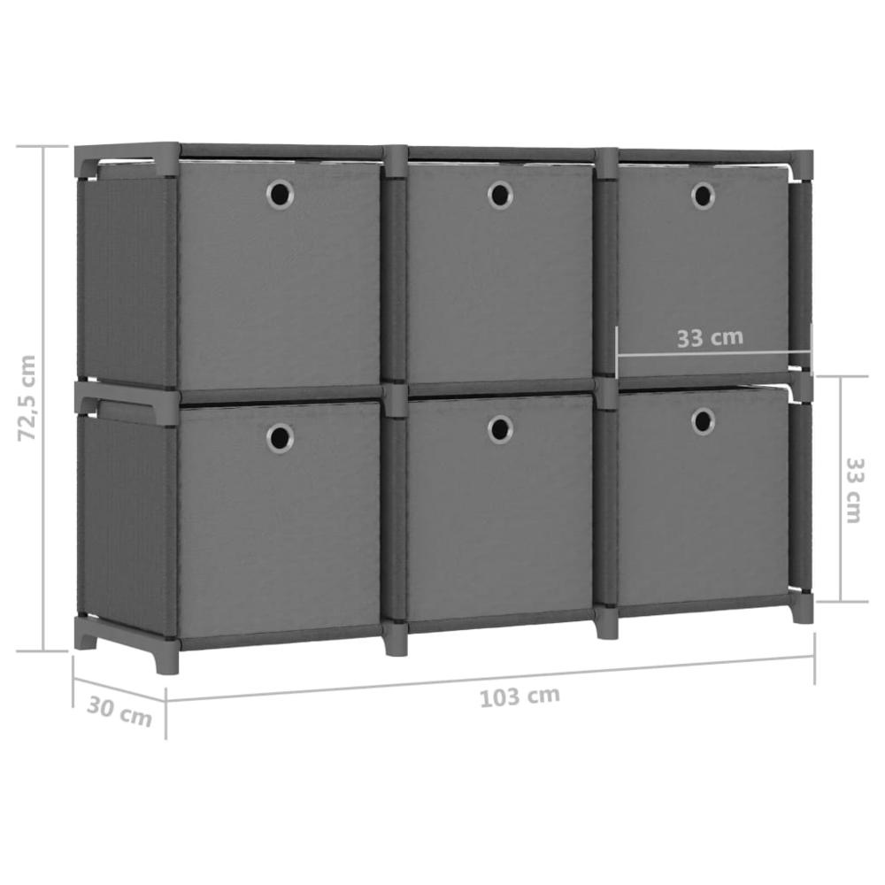 6-Cube Display Shelf with Boxes Gray 40.6"x11.8"x28.5" Fabric. Picture 8