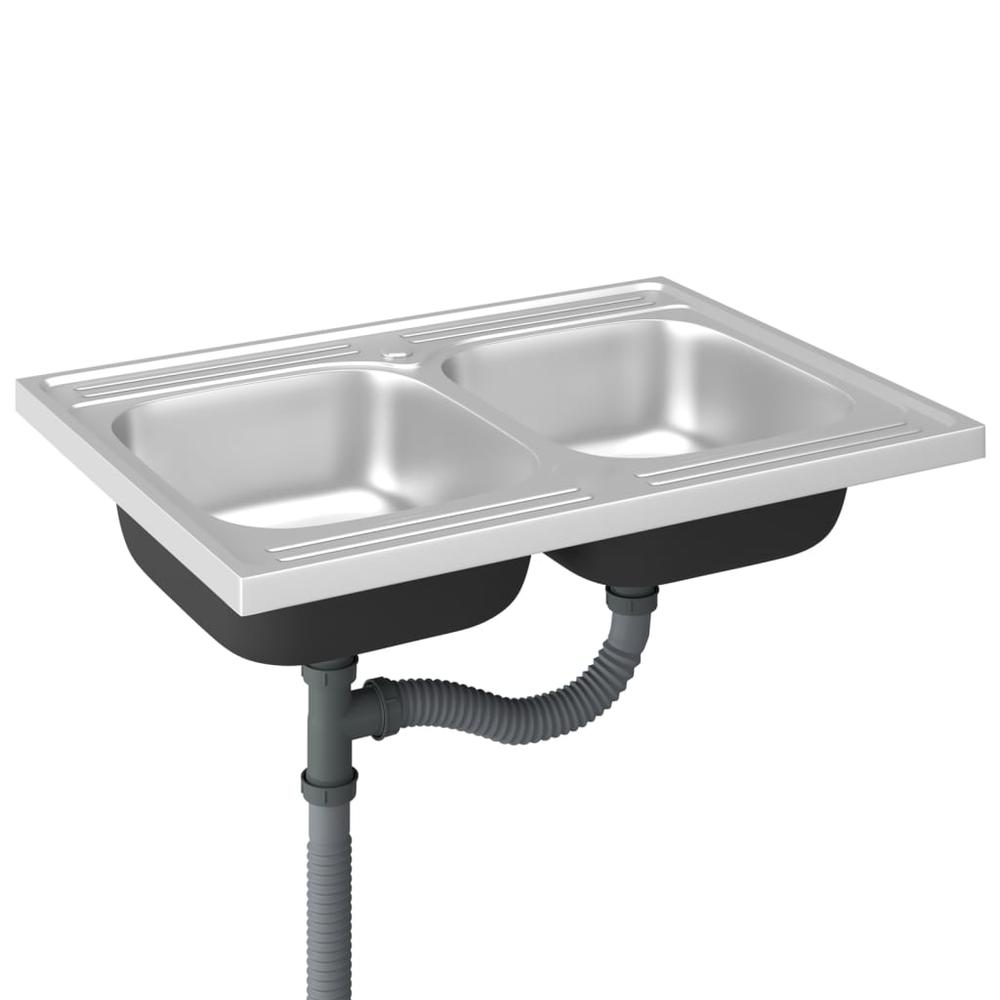 Kitchen Sink with Double Basins Silver 31.5"x23.6"x6.1" Stainless Steel. Picture 3
