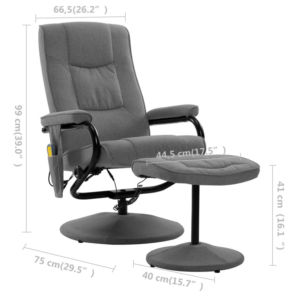vidaXL Massage Recliner with Footrest Light Gray Fabric. Picture 9