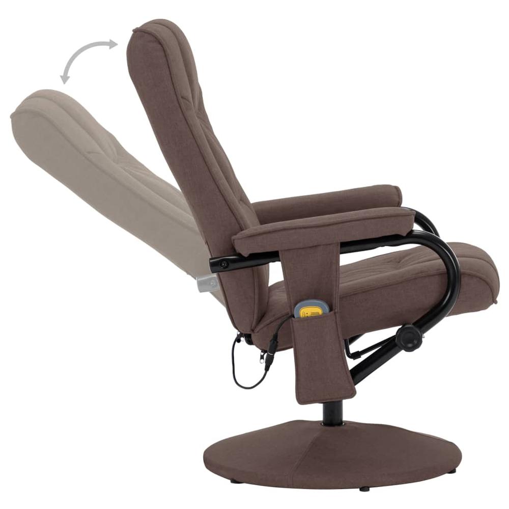 vidaXL Massage Recliner with Footrest Brown Fabric. Picture 5