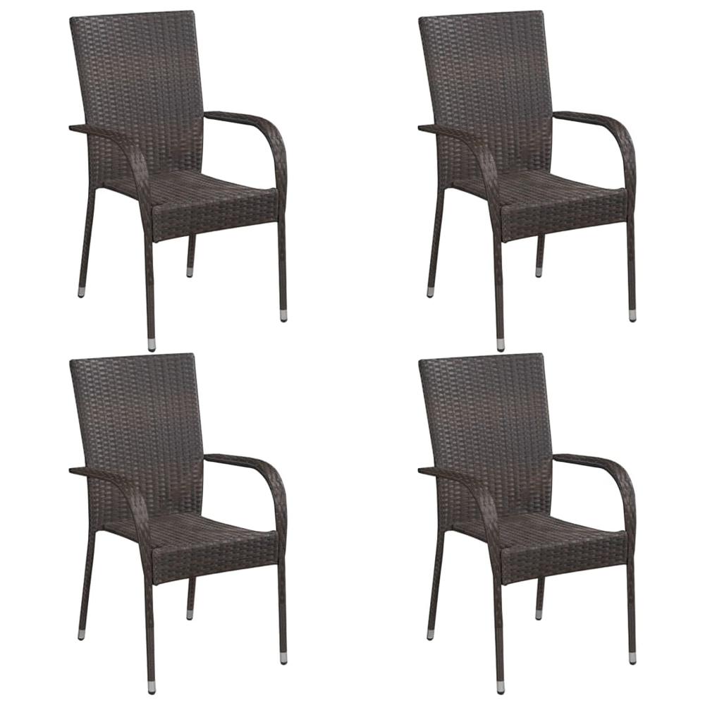 vidaXL Stackable Outdoor Chairs 4 pcs Poly Rattan Brown, 310083. Picture 1