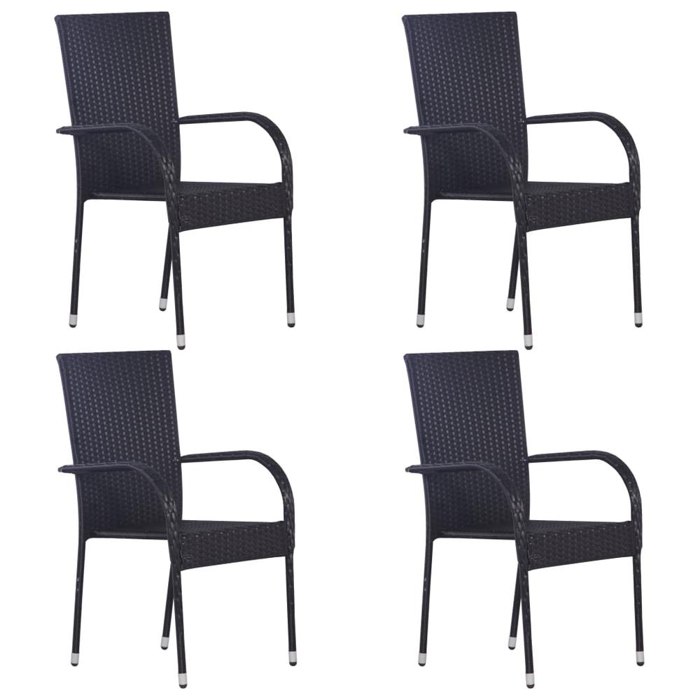 vidaXL Stackable Outdoor Chairs 4 pcs Poly Rattan Black, 310084. Picture 1