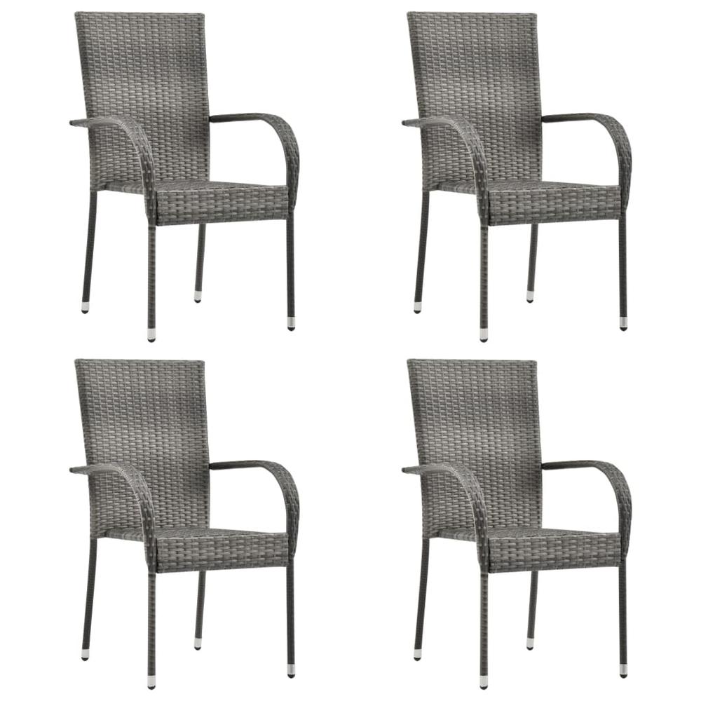 vidaXL Stackable Outdoor Chairs 4 pcs Gray Poly Rattan, 310085. Picture 1