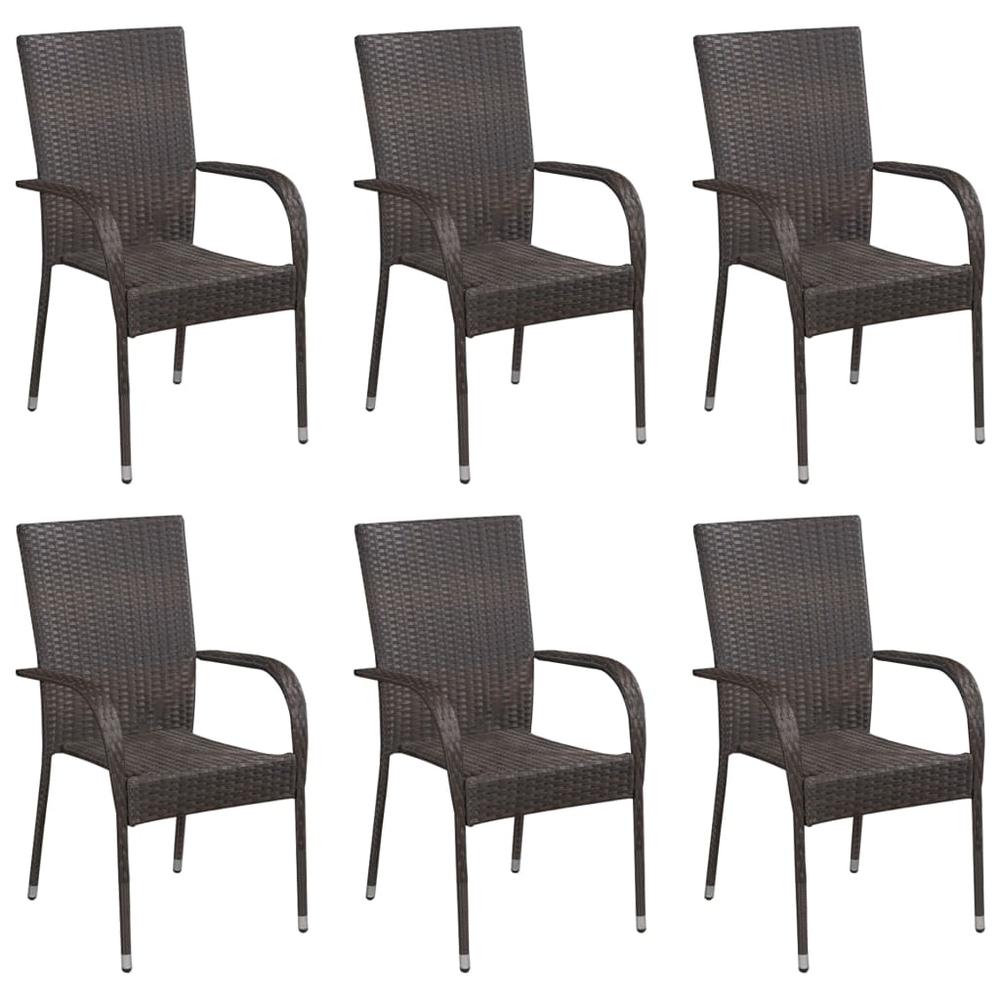 vidaXL Stackable Outdoor Chairs 6 pcs Poly Rattan Brown, 310086. Picture 1