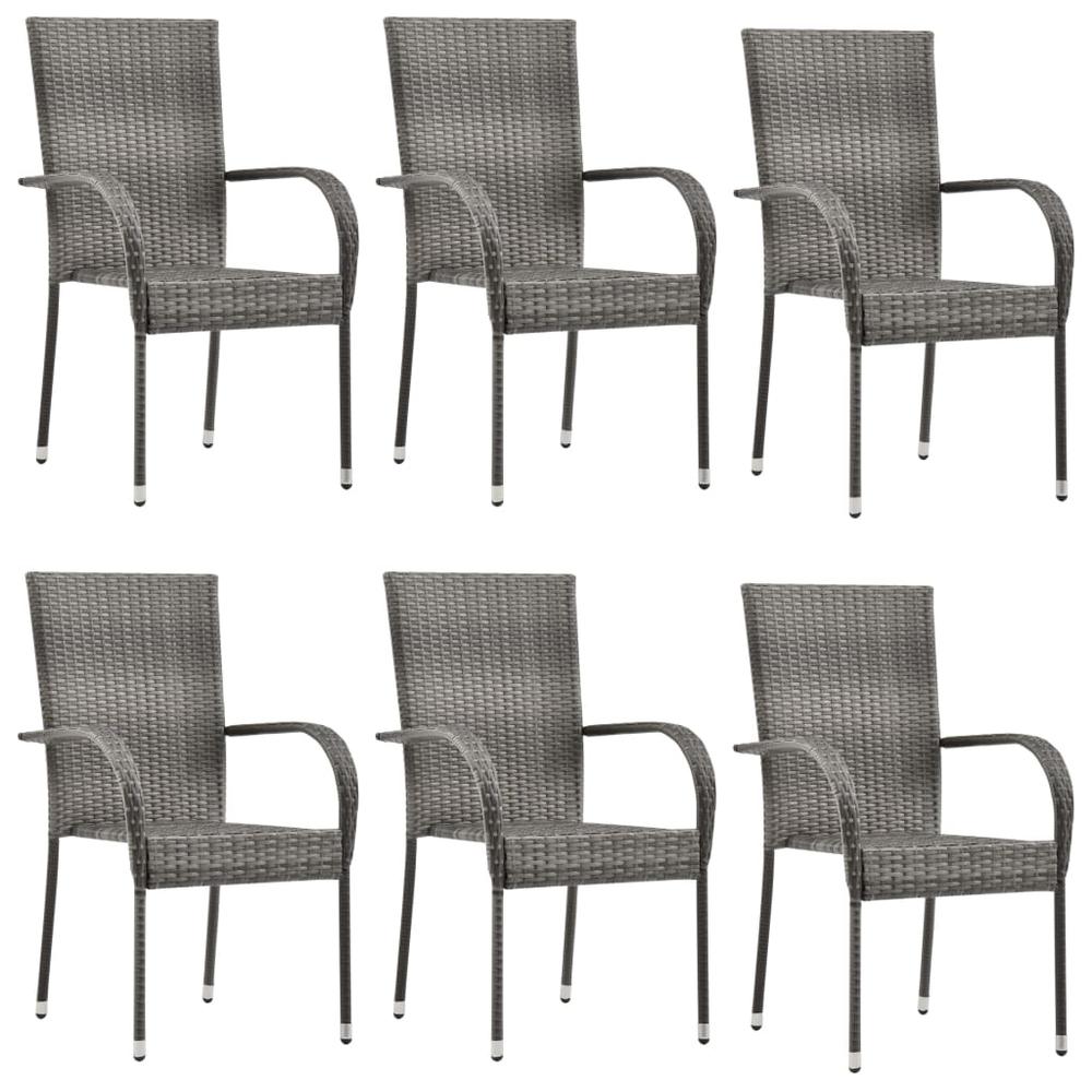vidaXL Stackable Outdoor Chairs 6 pcs Gray Poly Rattan, 310088. Picture 1