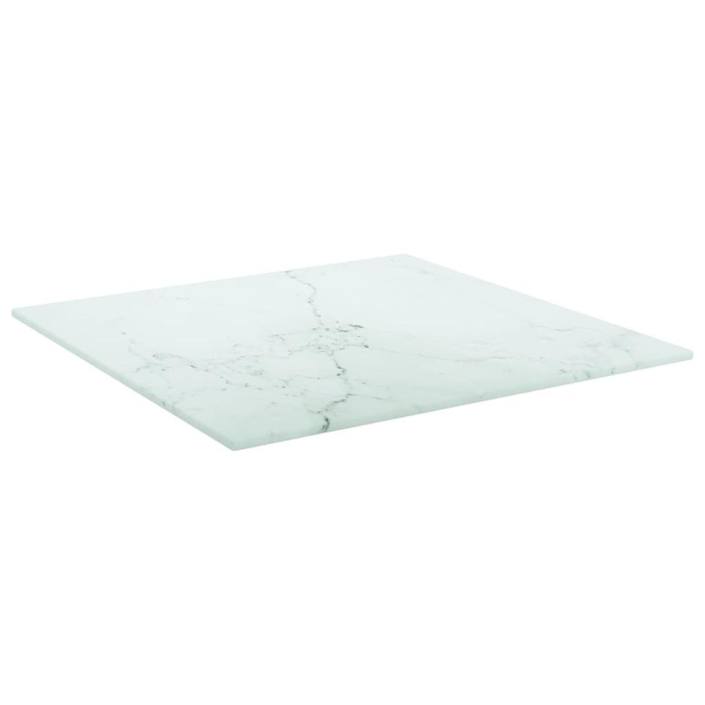 Table Top White 15.7"x15.7" 0.2" Tempered Glass with Marble Design. Picture 1
