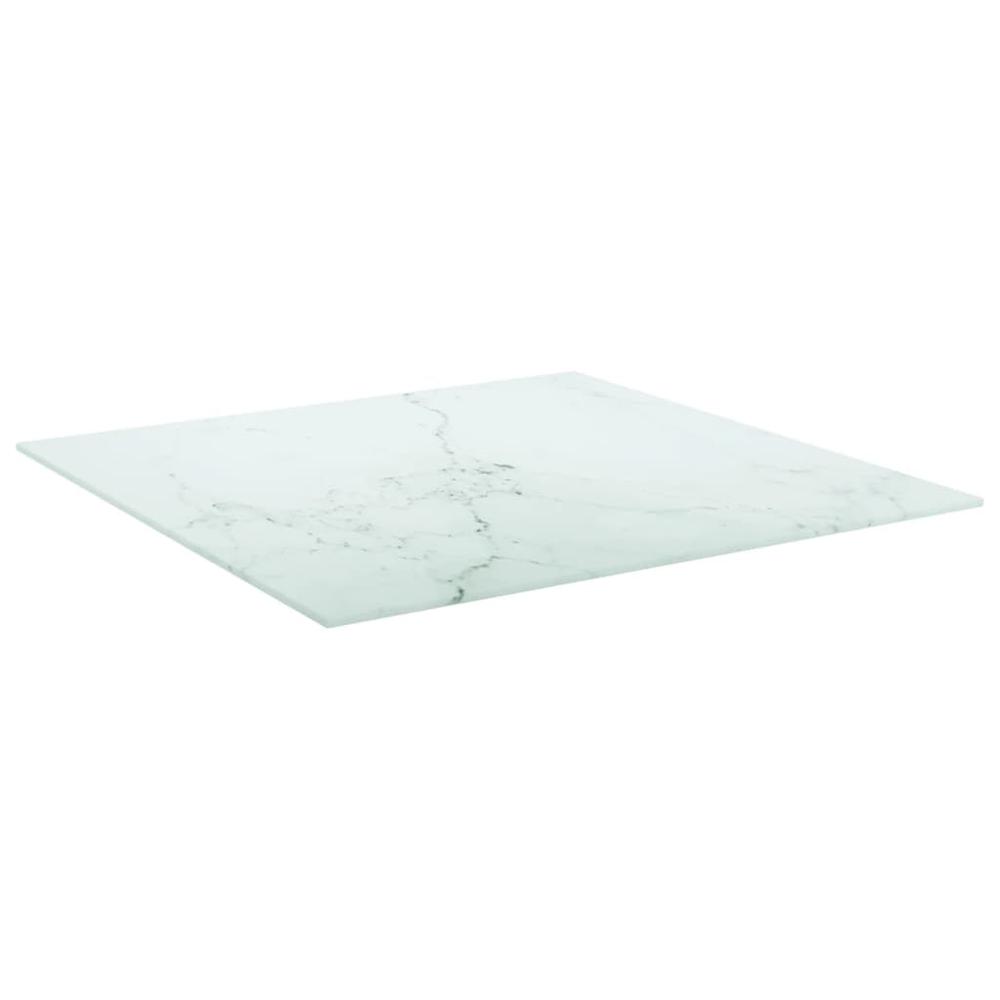 Table Top White 23.6"x23.6" 0.2" Tempered Glass with Marble Design. Picture 1