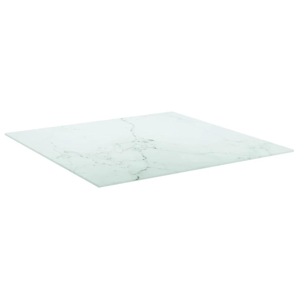 Table Top White 27.6"x27.6" 0.2" Tempered Glass with Marble Design. Picture 1