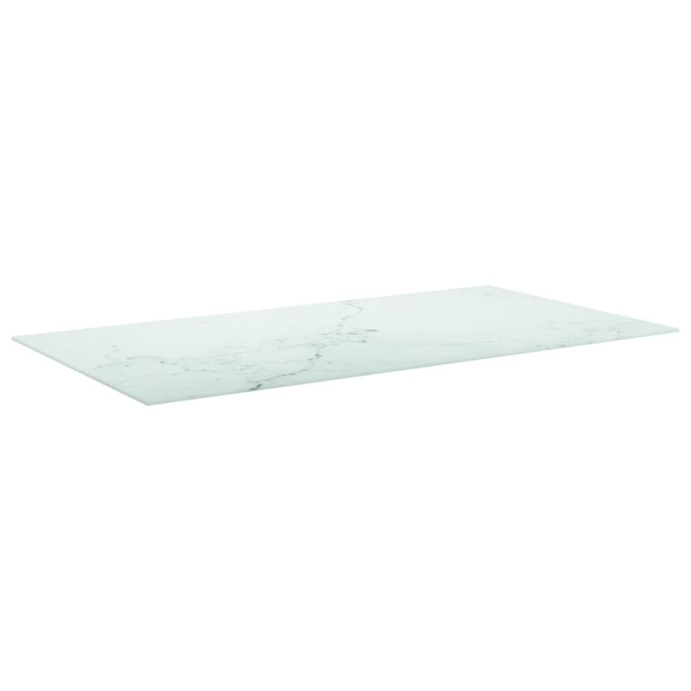 Table Top White 47.2"x25.6" 0.3" Tempered Glass with Marble Design. Picture 1