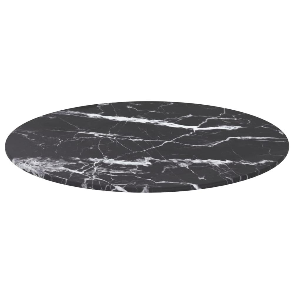 Table Top Black Ã˜ 11.8"x0.3" Tempered Glass with Marble Design. Picture 1