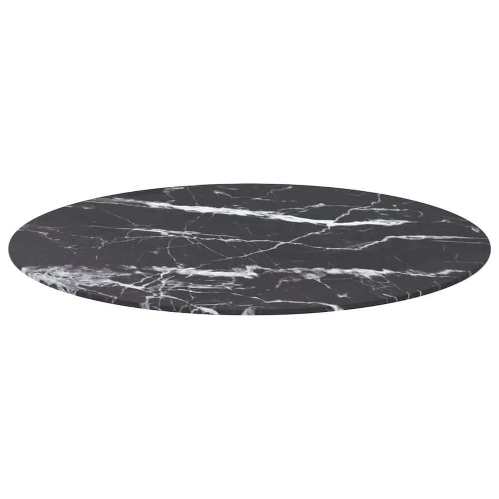 Table Top Black Ã˜ 31.5"x0.4" Tempered Glass with Marble Design. Picture 1